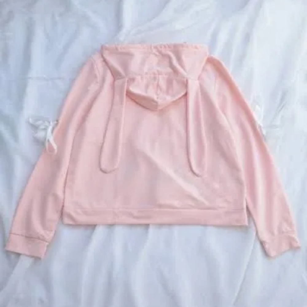 Bunny Hooded Shirt With Ribbon Sleeves ! Will fit a US size small. - Picture 2 of 5
